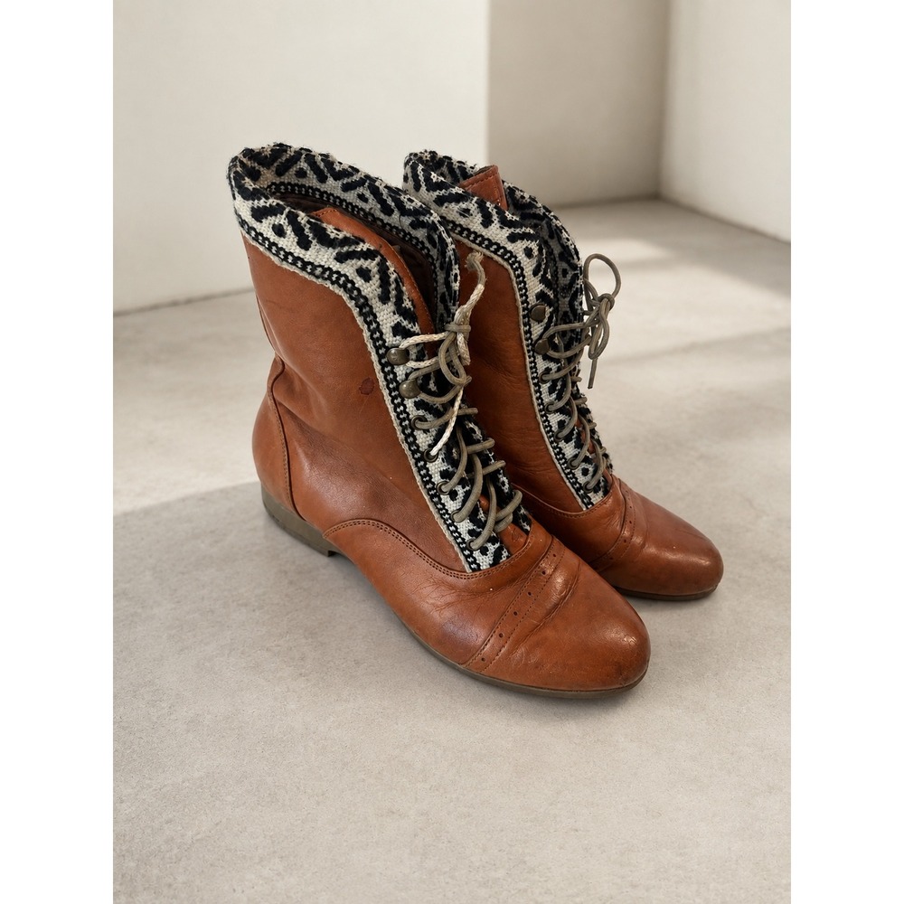 Fortress of Inca Brown Leather Wedge Ankle Boots Vanity Fair Boho *SEE MEASURE